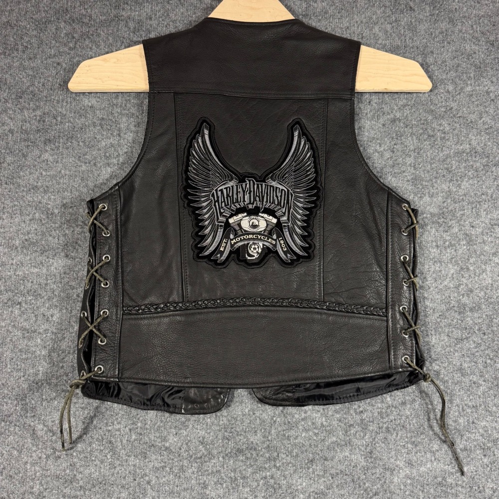 UNIK‎ Ultra Leather Vest Biker Harley Davidson Patch Unisex S Black Leather